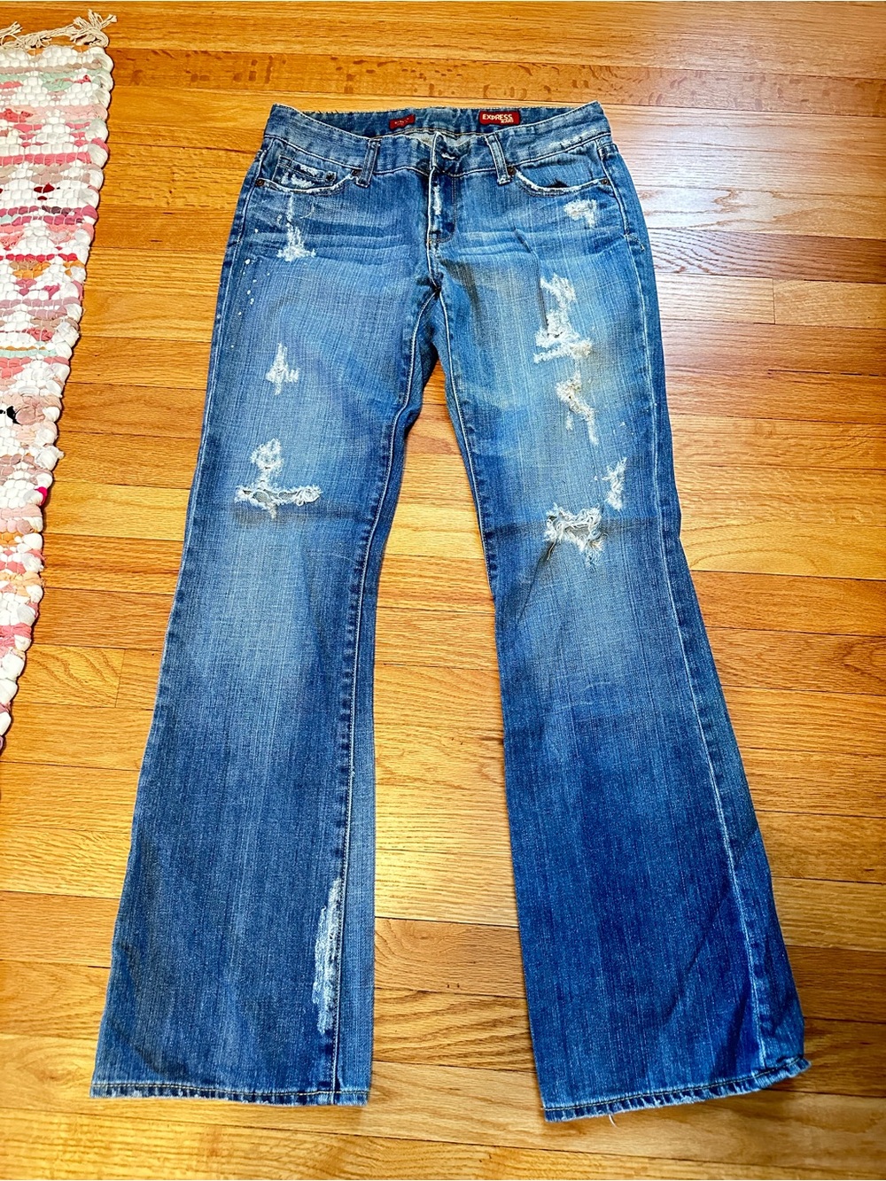 Vintage 2008 Express Stella Bootleg Jeans 8 Long Distressed Low Rise Y2K